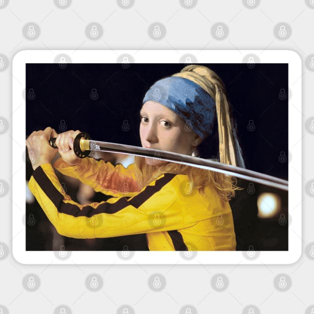 Girl with a Pearl Earring by Vermer and Beatrix Kiddo from Kill Bill Sticker by luigi-tarini